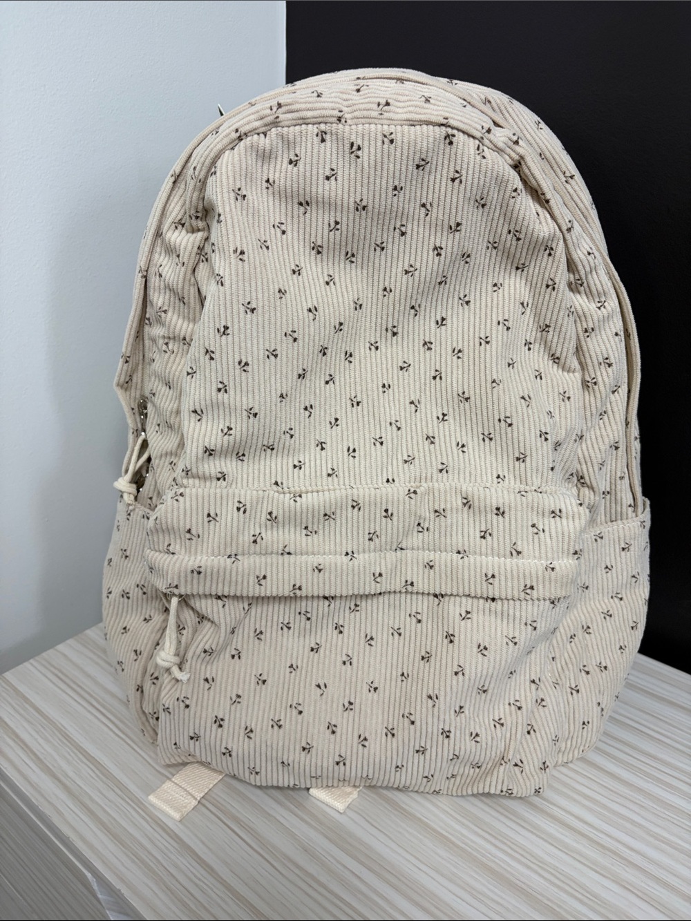 Cream Patterned Corduroy Backpack - Casual Everyday Bag!! NWOT!!!